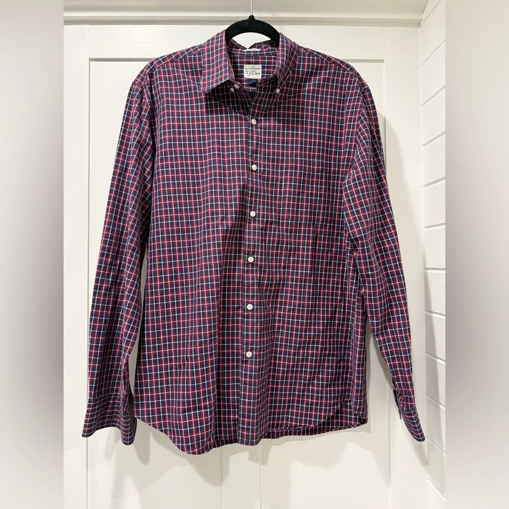 J. Crew Navy and‎ Crimson Plaid Shirt
